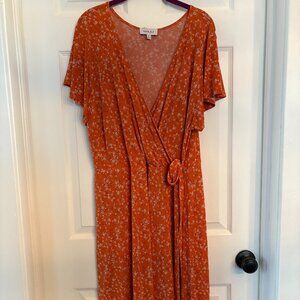 Floral Print Orange & White wrap dress, 2X